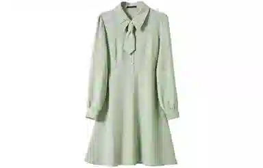 【dme】 纯色单排扣休闲长袖连衣裙 绿色