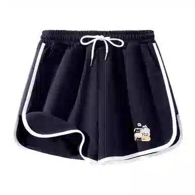 棉致 喵喵对话纯棉透气系带抽绳侧缝分割弧形摆围包边撞色设计感微宽松三分休闲短裤 女款