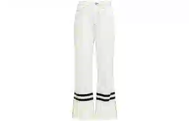 美洋 白胚斜纹拼皮直筒牛仔裤 女款 白色