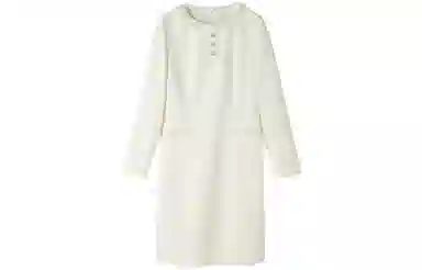 【dme】 纯色拉链收腰长袖连衣裙 米白