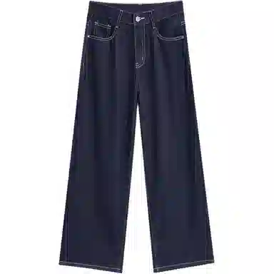 爱依服 高腰宽松阔腿牛仔裤 女款 牛仔深蓝