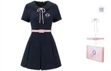 东鲸岁时记 学院风通勤日常短袖连衣裙 女款 礼盒装 礼盒装 藏青色连衣裙 买赠皮带+领绳