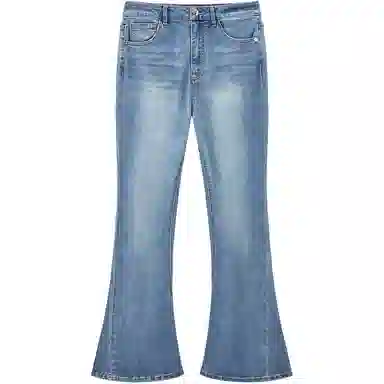 太平鸟 舒适喇叭马蹄牛仔裤 女款 中蓝