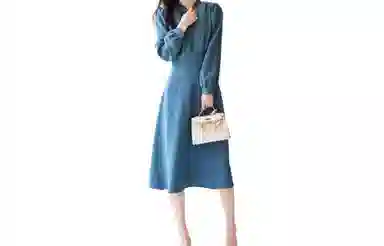 【dme】法式复古收腰气质中长款长袖连衣裙