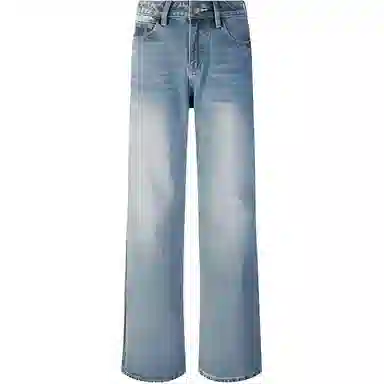 么宁 高腰直筒舒适百搭通勤牛仔裤 男女同款 浅蓝色