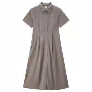 佐丹奴 收腰梭织衬衫式时尚短袖连衣裙 女款