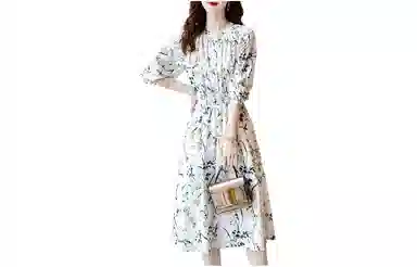 【dme】 碎花中腰圆领长袖连衣裙 丛林绿