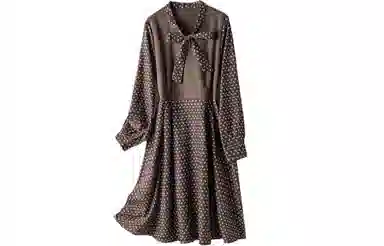 恒源祥 系带领碎花长袖连衣裙 咖啡色