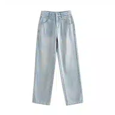 初语 复古高腰休闲百搭宽松显瘦直筒牛仔裤 女款