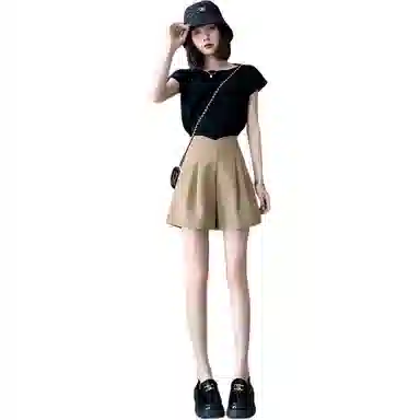 水中花 纯色高腰宽松阔腿休闲短裤 女款