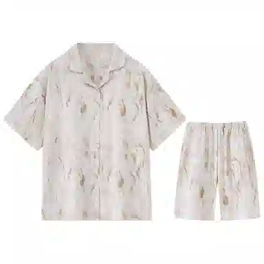 兰缪 薄款翻领开衫短袖上衣可外穿家居服三分裤夏季睡衣套装 女款