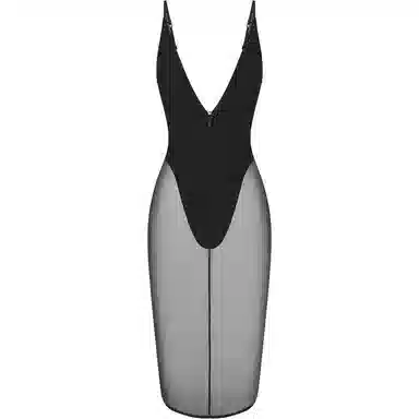SKIMS SS25 Body Mesh Plunge Midi Dress Onyx