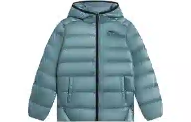 李宁儿童 童装 运动生活系列 纯色拉链连帽羽绒服 男童女童 绿色