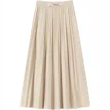 她池 纯色百褶半身休闲长裙 女款 黑色