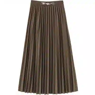 她池 纯色百褶半身休闲长裙 女款 黑色