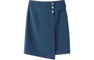 恒源祥 纯色高腰不规则开叉休闲长裙 蓝色