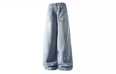 大卫贝肯 美式复古水洗做旧磨白泼墨半松紧设计时尚潮流莱赛尔薄款百搭亲肤柔软宽松休闲阔腿顺滑垂感牛仔裤 男女同款