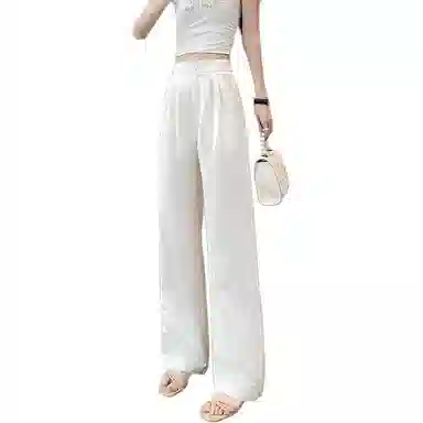 缪斯的诱惑 提花阔腿薄款绣花休闲高腰垂感黑色西装裤 女款