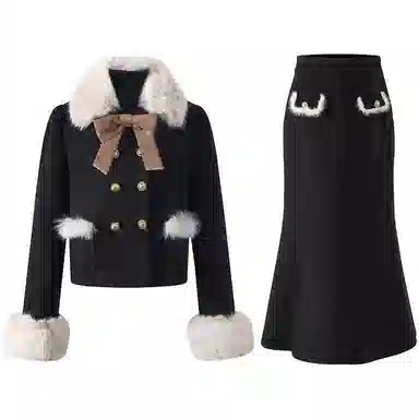 THREE Wool Coat and Skirt Set