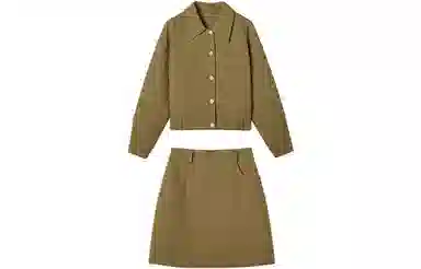 【dme】 翻领长袖截短外套纯色休闲半身裙裙装套装 女款 深卡其