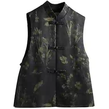 丝柏舍 复古开叉气质新中式盘扣马甲 女款 翠绿色