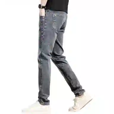 贵色 男士薄款复古休闲百搭透气神裤微光做旧水洗工艺长裤韩版高端烟灰色凉感直筒牛仔裤 男女同款