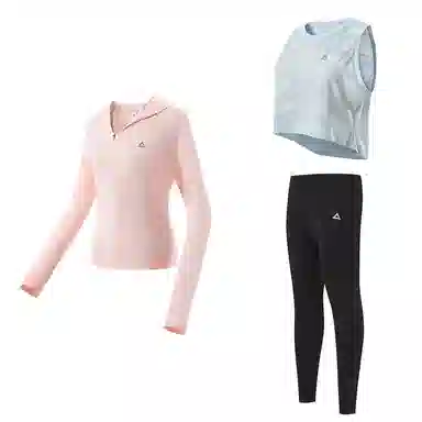 匹克 瑜伽服健身运动服套装 浅蓝背心打底裤三件套 女款