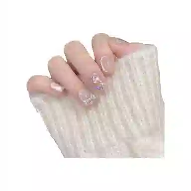 计轩 蝴蝶结玻璃珠猫眼亮片  穿戴甲 短梯粉色纯色 可爱 气质美甲显白温柔