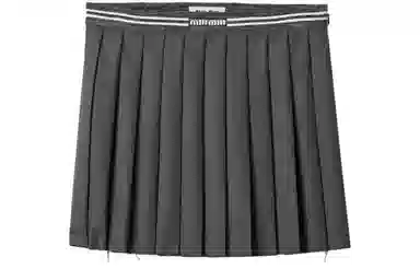 Miu Miu SS24 Logo Pleated Skirt Grey