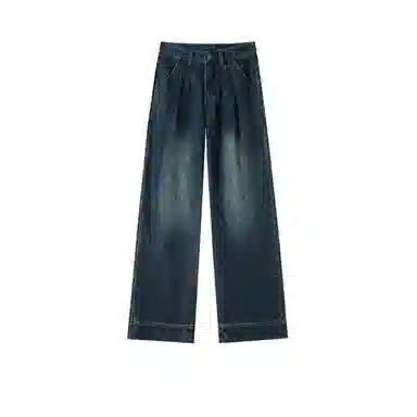 法文箱子 宽松高腰简约牛仔裤 女款 复古蓝