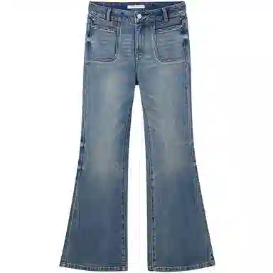 太平鸟 高腰复古微喇裤喇叭牛仔裤 女款