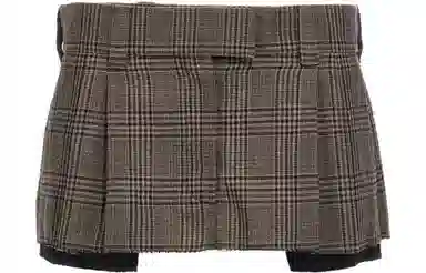 Miu Miu FW23 Plaid Embroidered Skirt Dark Brown
