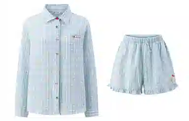 东鲸岁时记 慵懒风长袖衬衫高级感超好看独特宽松短裤休闲套装 女款 蓝色