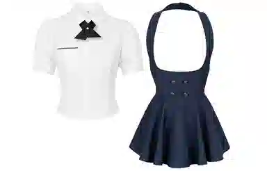 九条喵 娃娃领短袖上衣中腰连衣裙裙装套装 女款