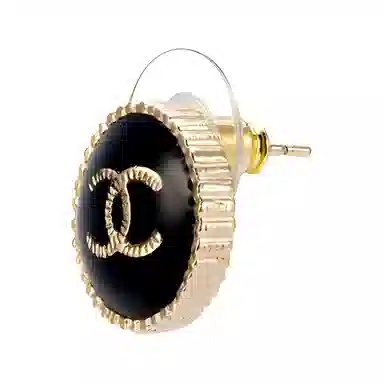 CHANEL Double C Metal Earrings Black