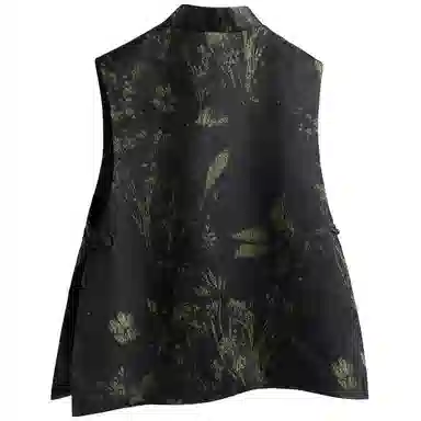 丝柏舍 复古开叉气质新中式盘扣马甲 女款 翠绿色