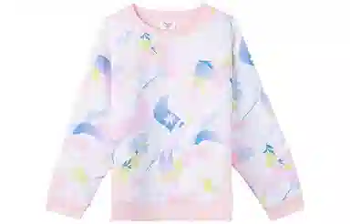 安踏 童装 印花字母圆领套头长袖卫衣 女童 薄暮粉