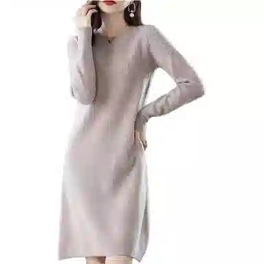 恒源祥 圆领纯色休闲长袖连衣裙 女款