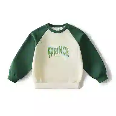 青蛙王子 圆领拼色简约插肩长袖卫衣 墨绿 儿童款