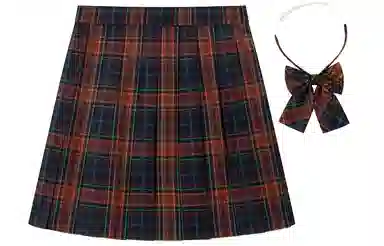 东鲸岁时记  格纹短款百褶半身裙 红皇后格裙