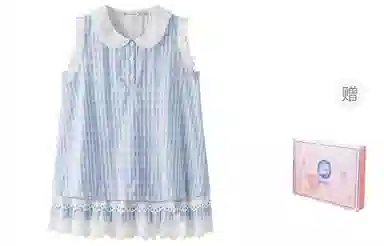 东鲸岁时记 格子海边度假休闲时尚无袖连衣裙 女款 礼盒装 蓝白格连衣裙