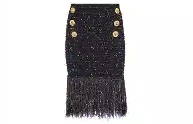 BALMAIN Fringed Lurex Tweed Skirt