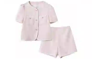 【dme】 圆领针织短袖上衣直筒短裤休闲运动套装 女款 浅粉红