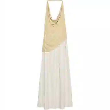 ZARA Long Halter Neck Dress Beige