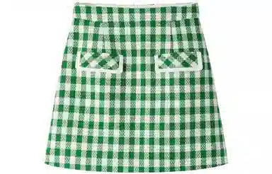 太平鸟 格纹休闲高腰半身裙 绿色