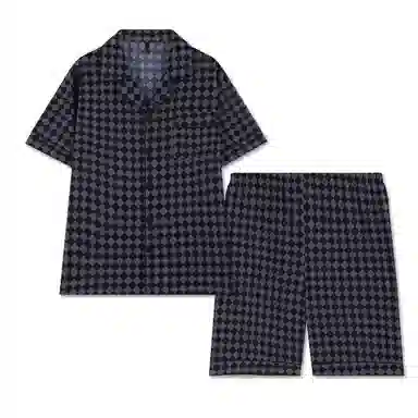 好福份 格子冰丝短袖短裤大码睡衣套装 男款