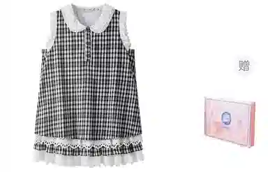 东鲸岁时记 格子海边度假休闲时尚无袖连衣裙 女款 礼盒装 蓝白格连衣裙