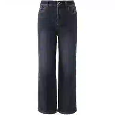 娅丽达 纯色拉链中腰直筒牛仔裤 女款