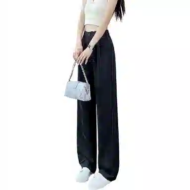 缪斯的诱惑 提花阔腿薄款绣花休闲高腰垂感黑色西装裤 女款