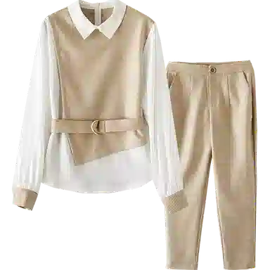 【dme】 衬衫职业套装优雅收腰时尚裤子两件套休闲套装 女款 杏色